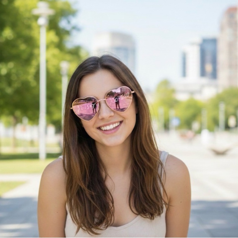 Betsey Johnson Pink Gold Mirrored Hearts Womens Sunglasses 100%UV 53236FBJ101